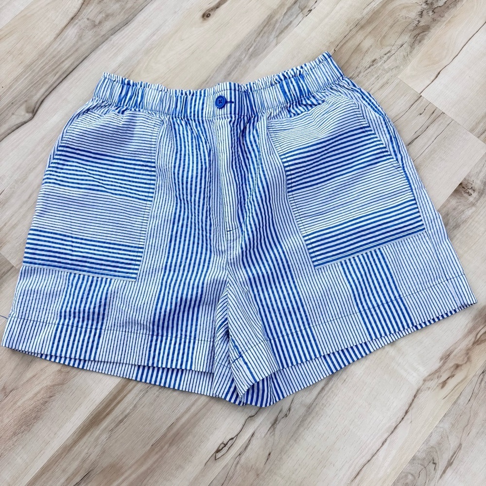 Loft Paperbag Shorts NWT blue white stripe pull on cotton comfortable